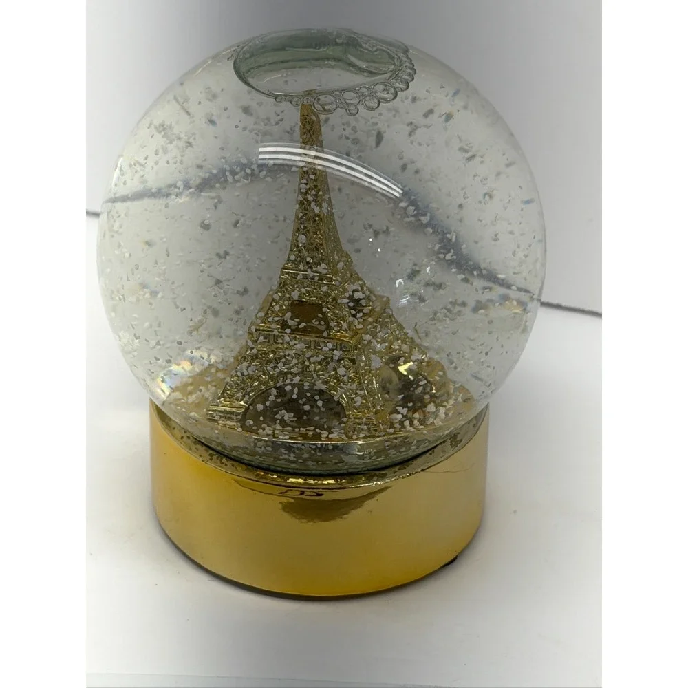 Walgreens Eiffel Tower Water Globe Glitter Snow Globe Gold Base Decor